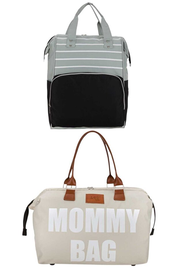 Mother Baby Care Backpack with Strap Attachment and Mommy Bag Shoulder Bag Set of 2