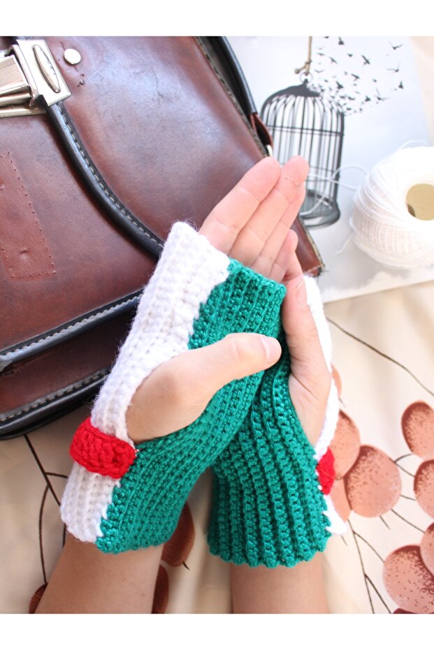 قفازات شتوية مصنوعة يدويًا بدون أصابع باللون الأزرق السميك - 3