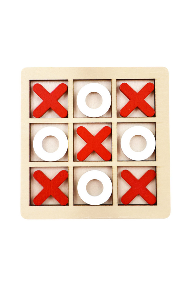 Red Wooden Tic Tac Toe Puzzle Game for Two Players Interactive Logic & Strategy Board Game Family Pa - 1