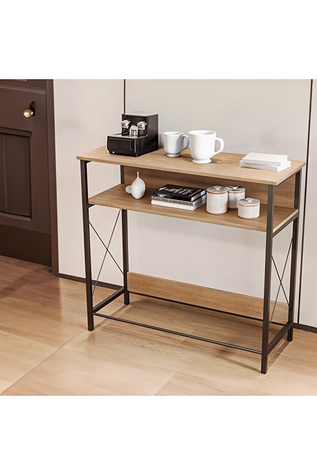Coffee Corner Table, Entryway Console Table, Organize and Store Your Needs 90*36*85 cm - Brown/Black - 2