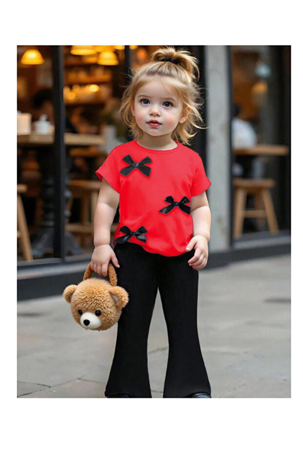Girl's Bow Detailed Top and Bottom Set