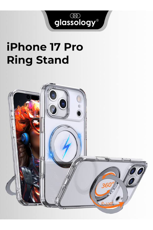 360° Rotating Ring Stand Magnetic Case Compatible with iPhone 17 Pro –White