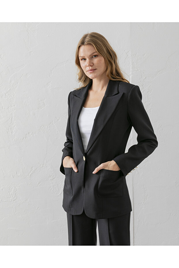 Double Pocket Polyviscon Blazer Jacket - 1