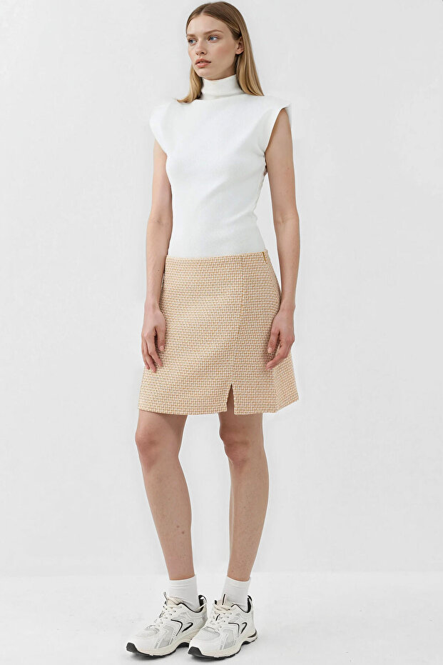 Yırtmaçlı Düz Mini Etek - 6