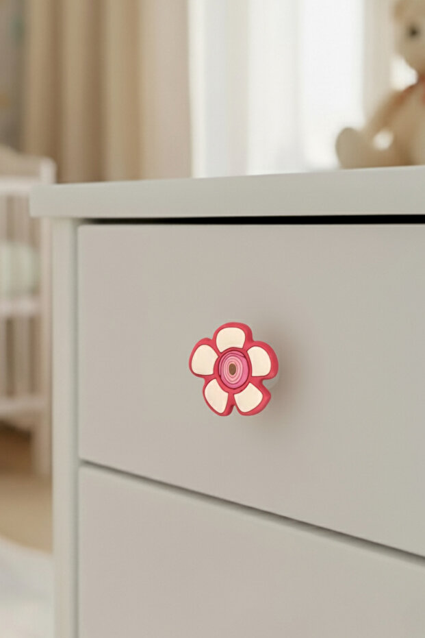 Red Daisy Children's Room Furniture Handle - Single Screw - Polyester Cabinet and Drawer Handle