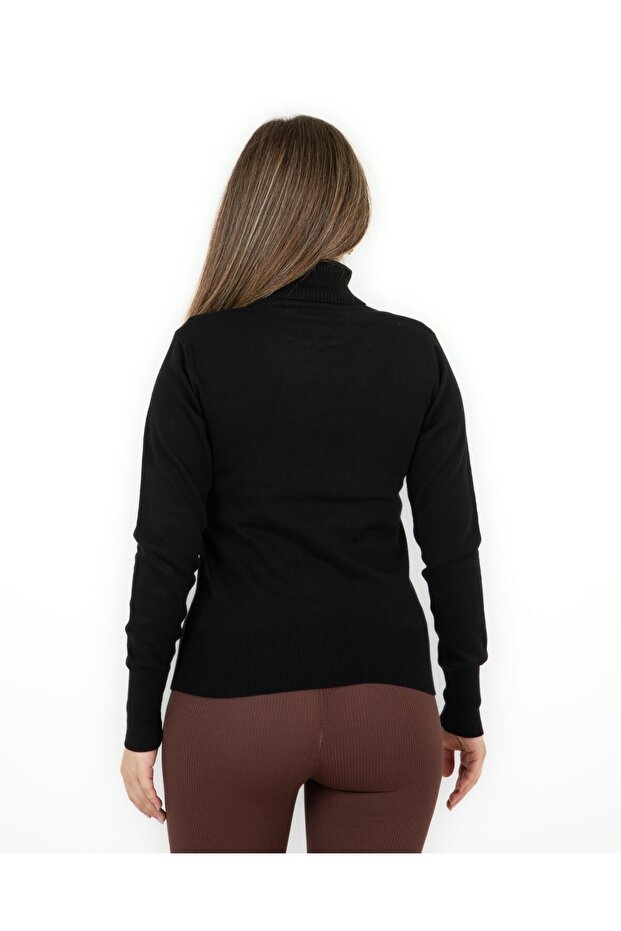 Black Turtleneck Basic Sweater - 5