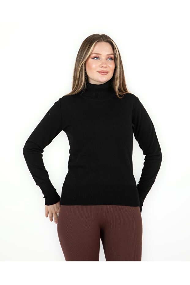 Black Turtleneck Basic Sweater - 6