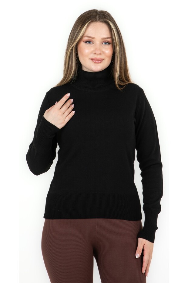 Black Turtleneck Basic Sweater - 1