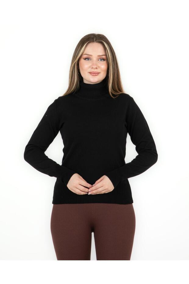 Black Turtleneck Basic Sweater - 4