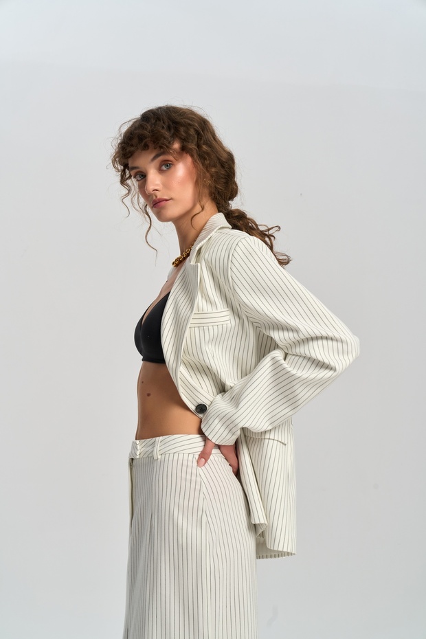 Bruno Çizgili Ekru Etek - 6