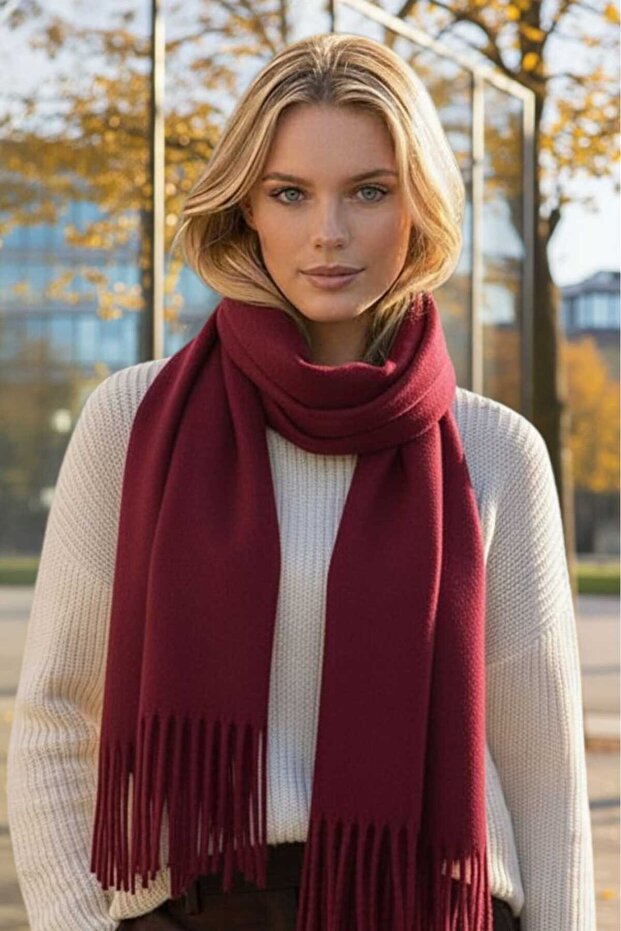 Women's Soft Textured Tasseled Winter Boucle Scarf Shawl