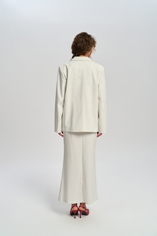 Bruno Çizgili Ekru Blazer - 6