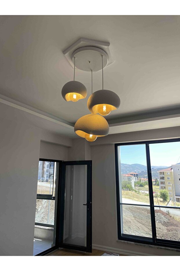 3 Lü Sarkıt Avize Rustik 20-30-40 cm Modern Bohem Beton Görünüm (Rustik Ampul Hediyeli) - 5