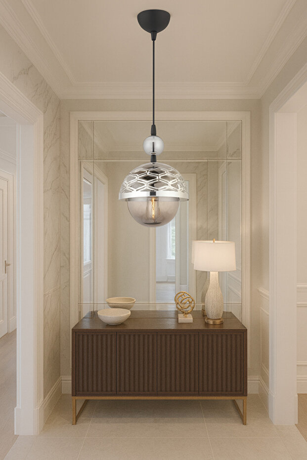 Lema Tekli Sarkıt Avize Füme Glob Camlı Koridor Hol - 1