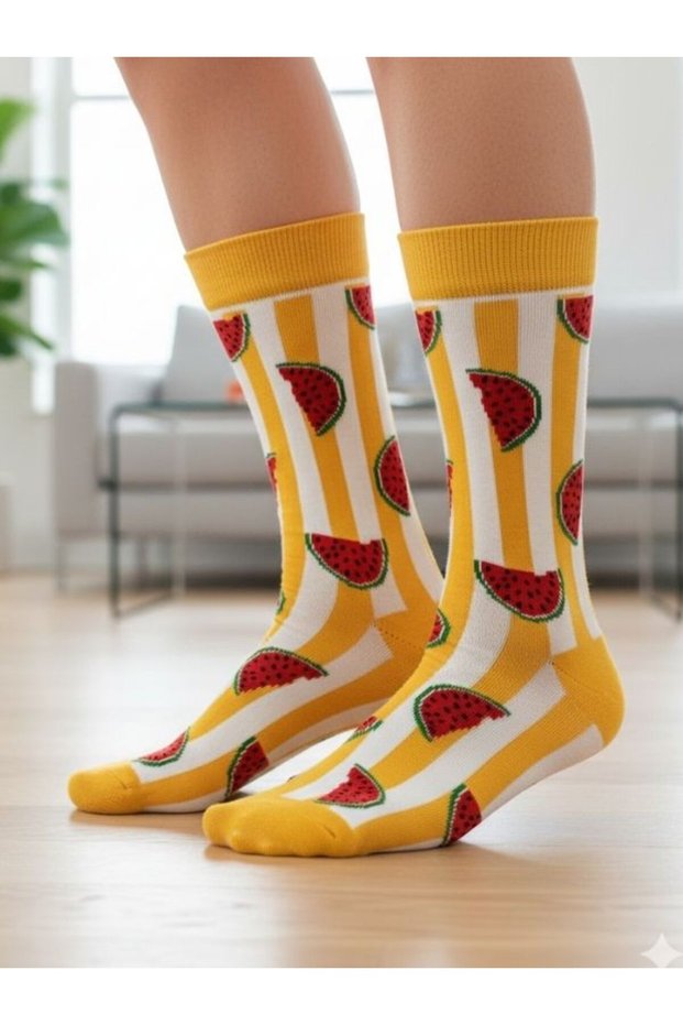 Orange Striped Watermelon Design Socket Socks