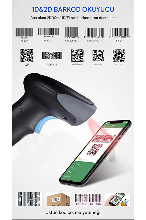 ماسح الباركود اللاسلكي 1D 2D QR Code مناسب لجميع الأرضيات مع حامل ذاكرة طويلة المدى - 5