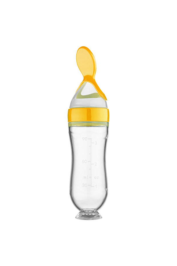 Sucker yellow Squeezing Feeding Bottle Silicone Newborn Baby Training Rice Cereal Food Spoon Supple