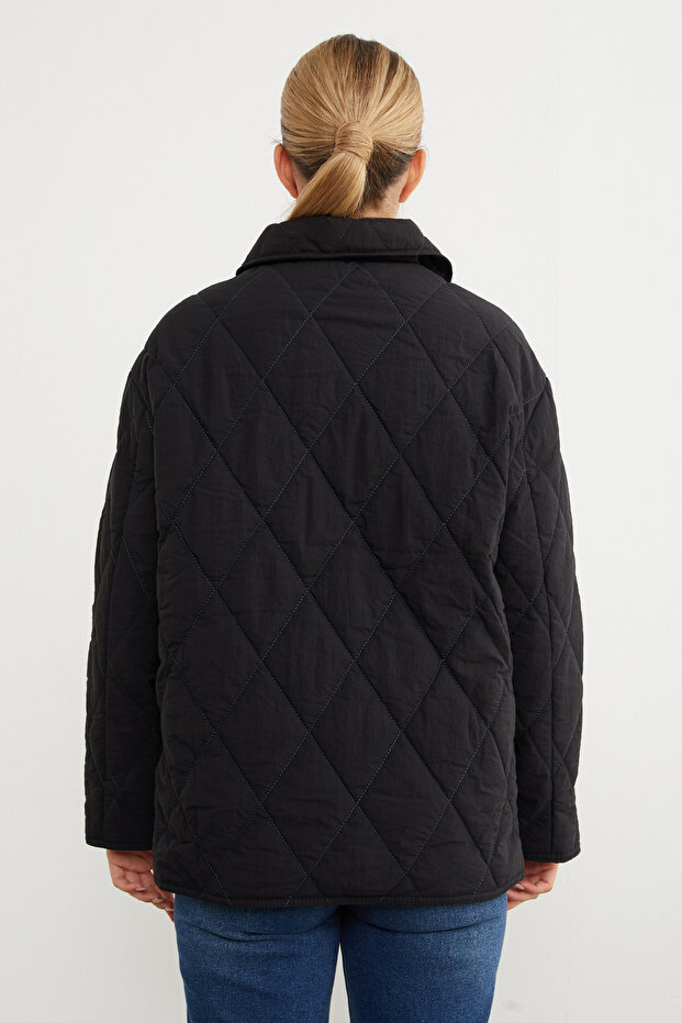 Quilted Patterned Oversize Buttoned Coat - 8