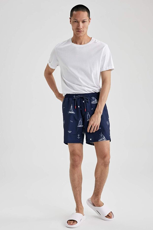 Regular Fit Desenli File Astarlı Kısa Boy Deniz Şortu M8344az23hs - 3