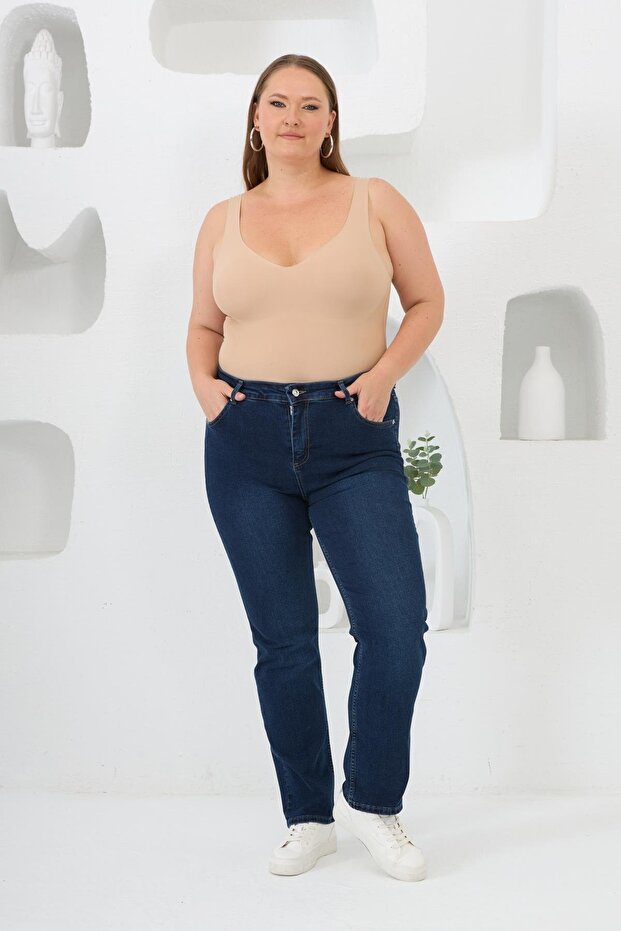 Blugi Pipe Leg Plus Size Bleumarin - 5