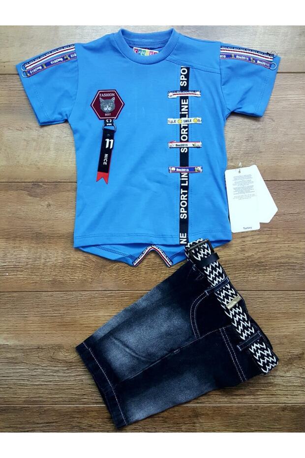 طقم شورت جينز مع إكسسوارات - 2