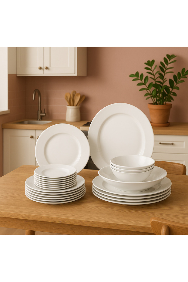 طقم عشاء أبيض مكون من 32 قطعة - 1