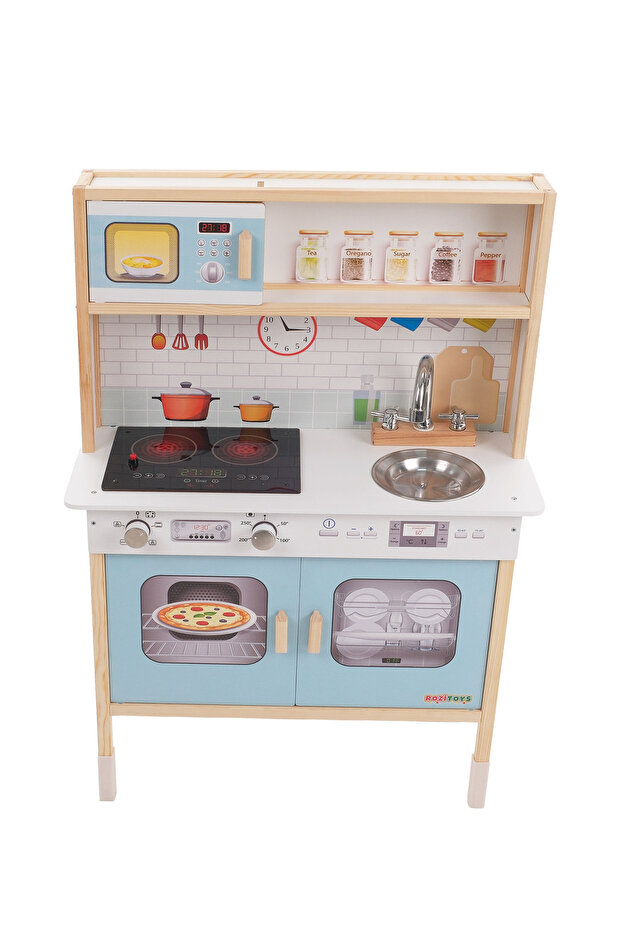 Ledli Ahşap Oyuncak Mutfak, Montessori Mutfak, Çocuk Mutfağı, Hediye Halı DBG102 - 8