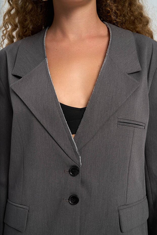 Volda Yaka Detay Antrasit Blazer - 7