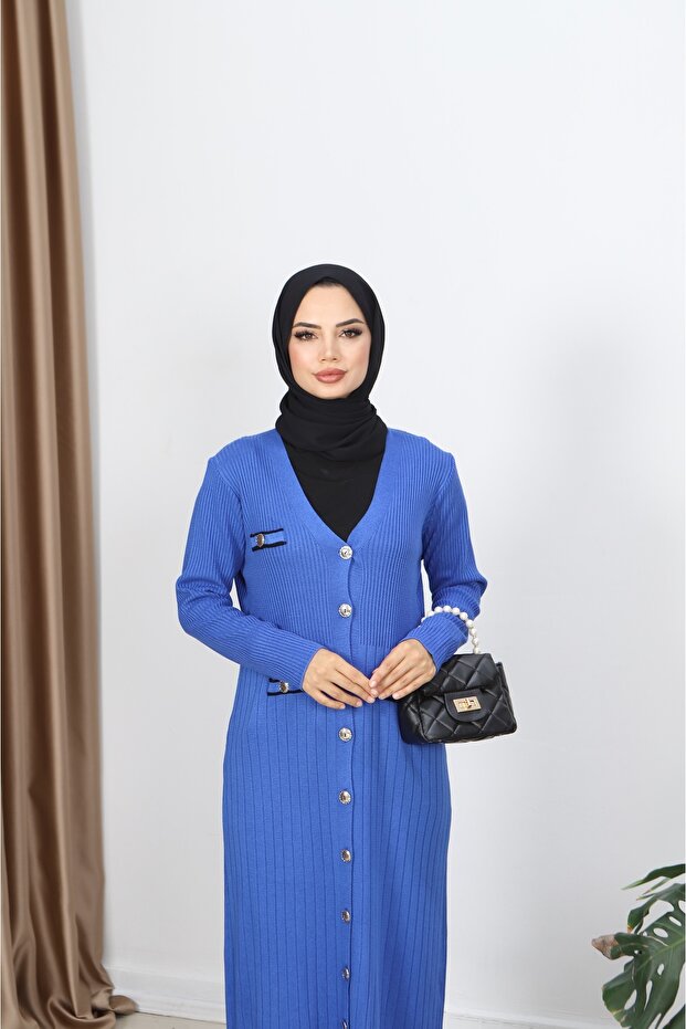 Cep Detaylı Merserize Uzun Hırka - 4