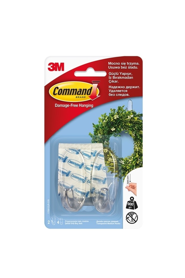Medium transparent hook 2 hooks + 4 double-sided adhesive tapes/set Command - 1