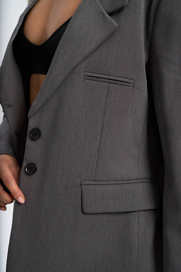 Volda Yaka Detay Antrasit Blazer - 8
