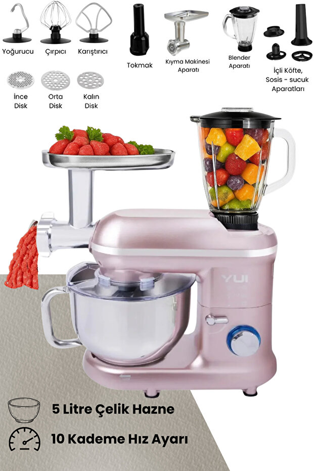 M120 Multi-fonksiyonel 3'ü Bir Arada Stand Mikser Kıyma Setli Ve Blender Özellikli Rose - 1