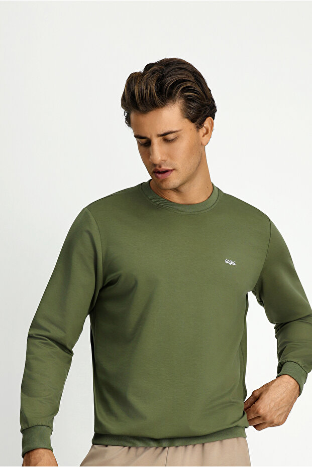 Bisiklet Yaka Regular Fit Nakışlı Basic Sweatshirt - 1