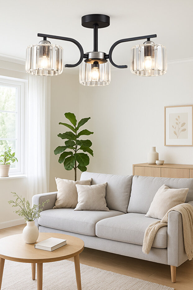 Nehir 3 Lü Plafonyer Avize Kristal Taşlı Modern Dekoratif Aydınlatma - 2