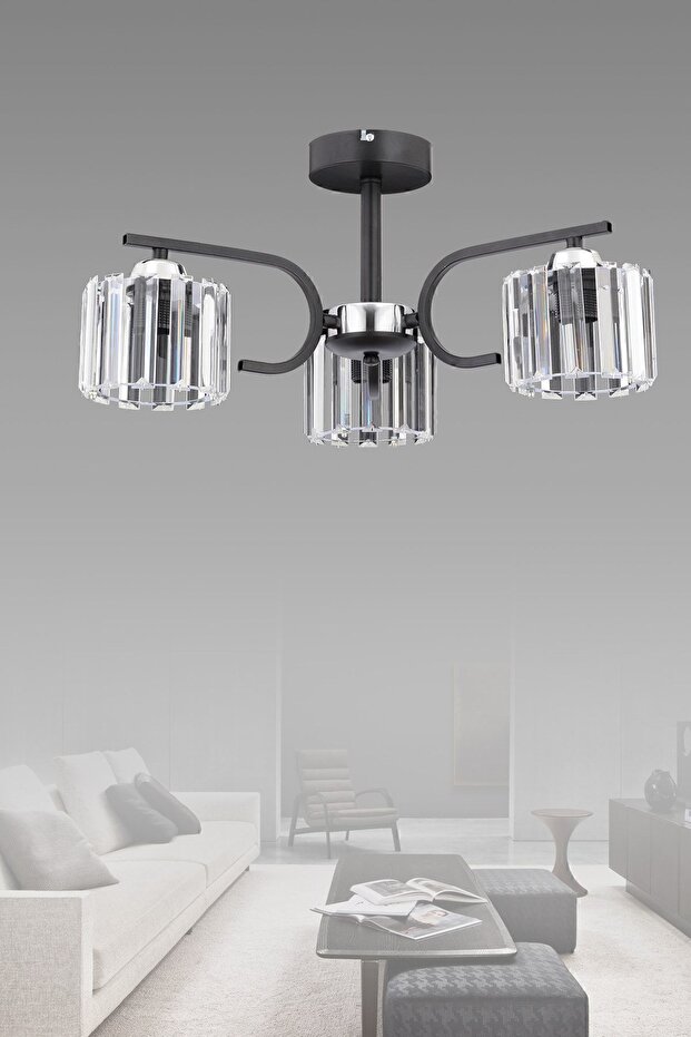 Nehir 3 Lü Plafonyer Avize Kristal Taşlı Modern Dekoratif Aydınlatma - 4