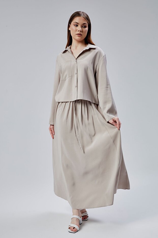 Bej Oversize Gömlek - 4