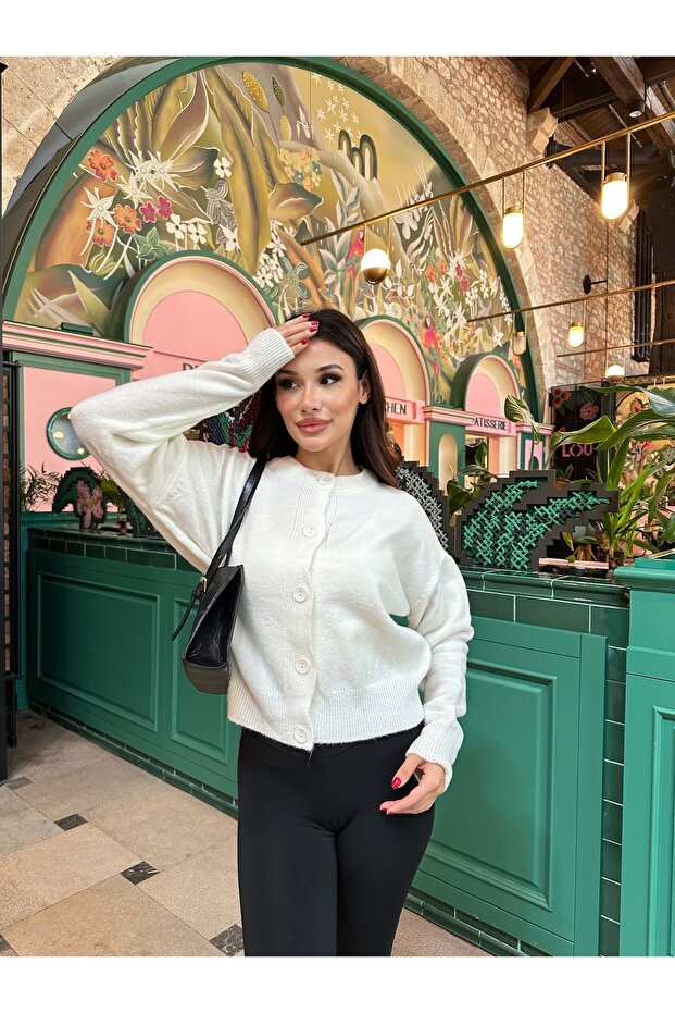 Basic Düğmeli Triko Hırka - 3