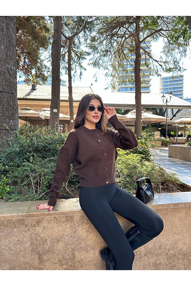 Basic Düğmeli Triko Hırka - 5