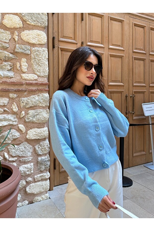 Basic Düğmeli Triko Hırka - 7