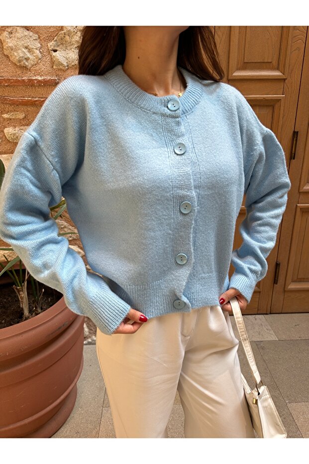 Basic Düğmeli Triko Hırka - 1