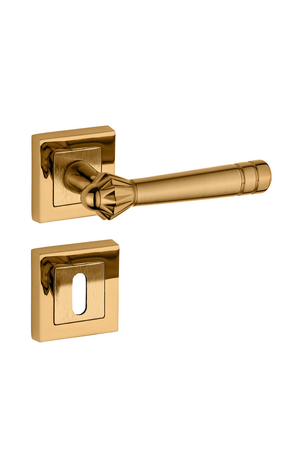 Yalı Koleksiyonu Kare Rozetli Alüminyum Kapı Kolu (Oda/Yale/WC)Altın - 1