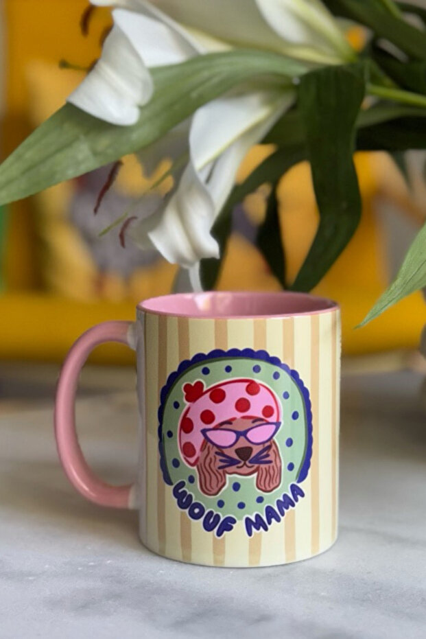 Mug Series "Wouf Mama" Mug - Cute Dog Illustration Digital Printing Porcelain Mug 9,5X8 cm