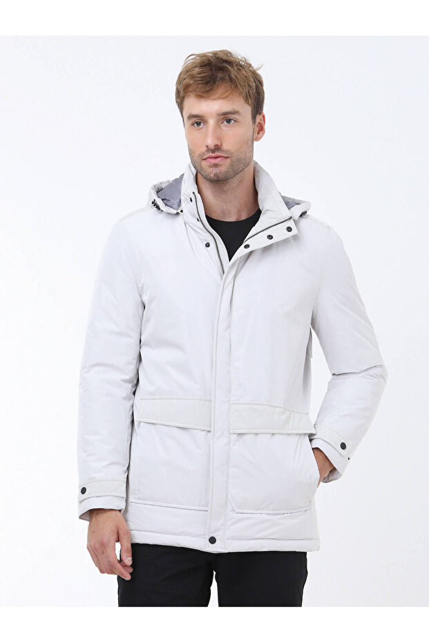 Taş Regular Fit Kapüşonlu Casual Dokuma Kaban - 5