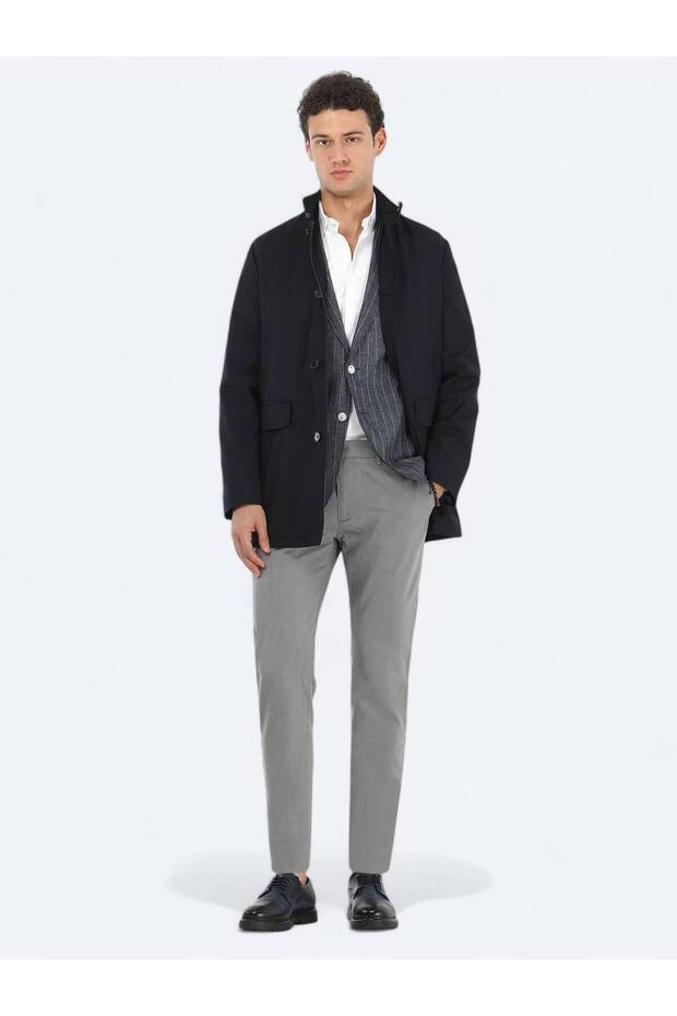 Lacivert Regular Fit Casual Dokuma Pardesü - 2