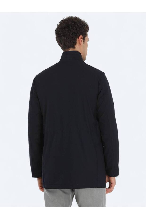 Lacivert Regular Fit Casual Dokuma Pardesü - 6