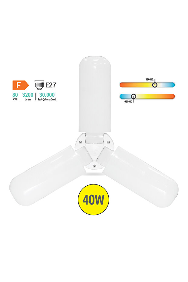 Pervane LED Lamba 40W - E27 - 3200lm - 30 Bin Saat Çalışma Süresi - 6500K - 5