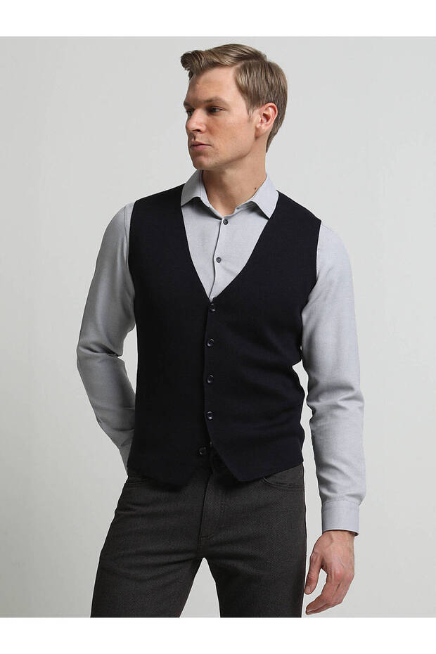 Lacivert Regular Fit Casual Örme Triko Yelek - 2