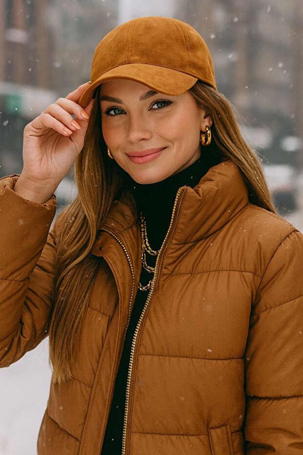 Camel Nubuck Suede Unisex Cap Hat