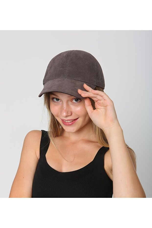 Antrasit Nubuk Süet Unisex Kep Şapka - 3