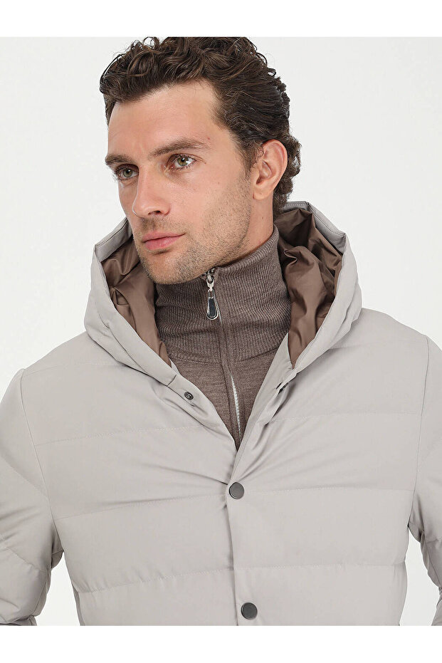 Taş Regular Fit Kapüşonlu Casual Dokuma Mont - 4